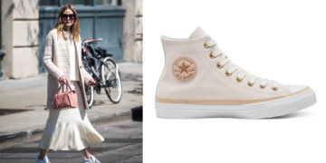 Olivia Palermo con un look general blanco y zapatillas Converse